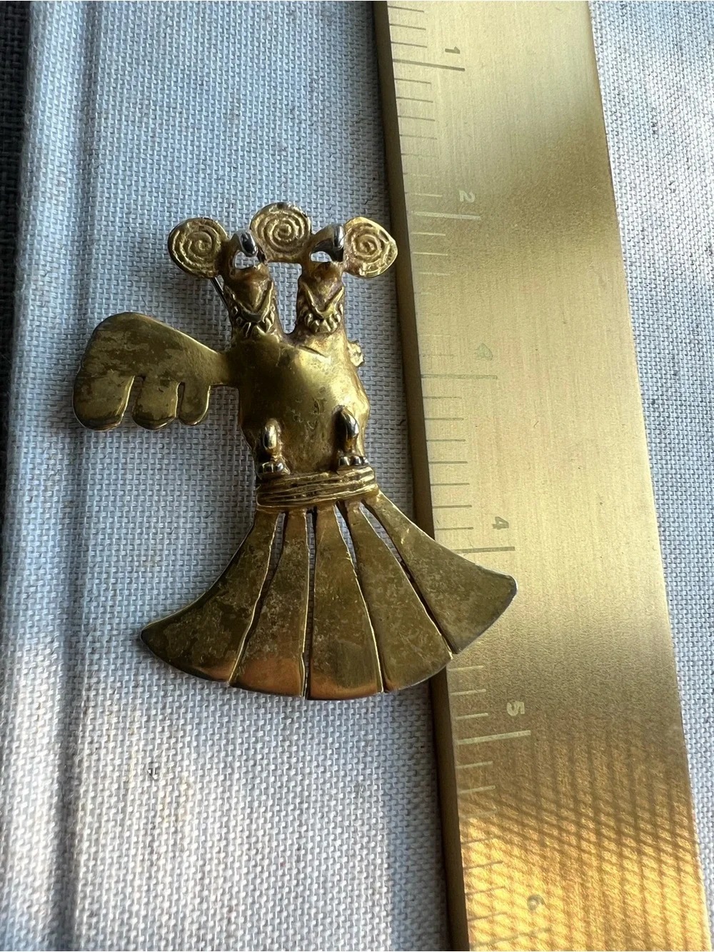 Brass Double-Headed Bird Pendant - Gold Tone